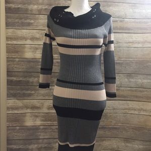 Striped Body- Fitting Sweater Dress